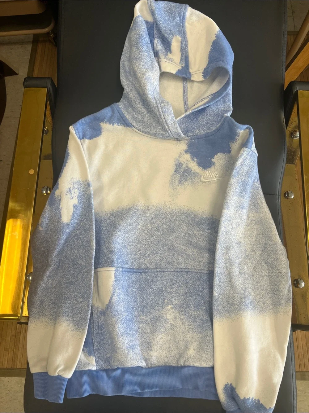 Kids  Light Blue and White Tie-Dye Pullover Hoodie